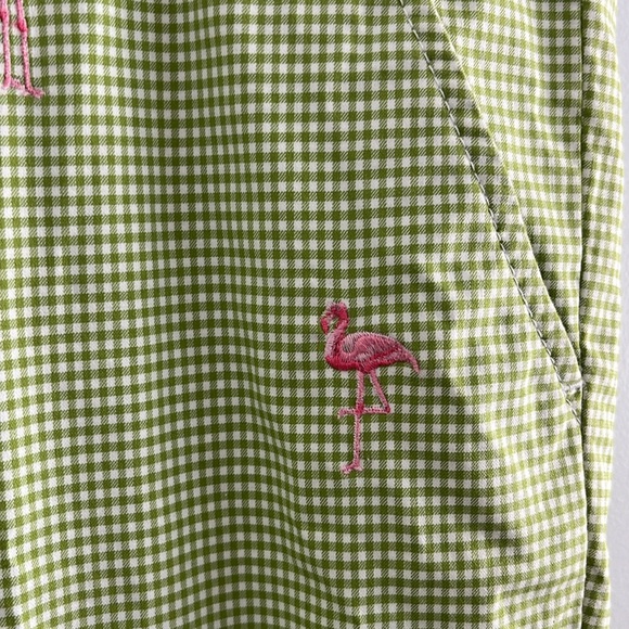 J. crew stretch low fit cropped pants flamingo embroidery green white gingham - Picture 4 of 7